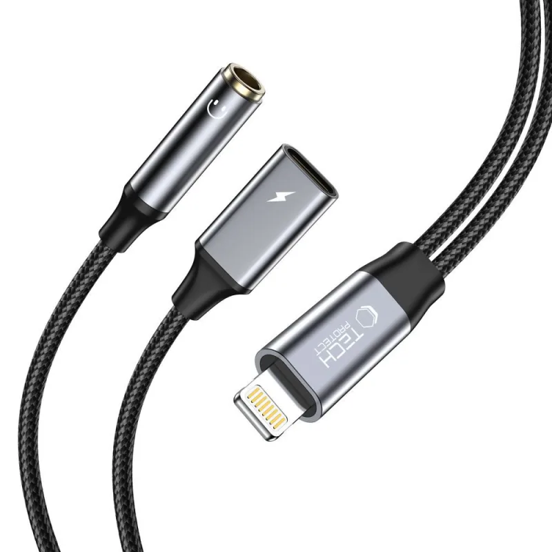 Tech-Protect UltraBoost Lightning (samec) / mini jack 3,5 mm (samica) - Lightning (samica) - čierny