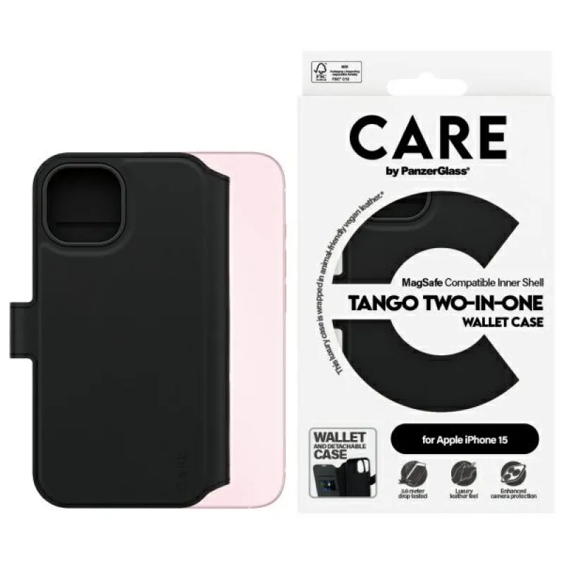 CARE by PanzerGlass Feature Tango 2v1 peňaženkové puzdro MagSafe pre iPhone 15 – čierne