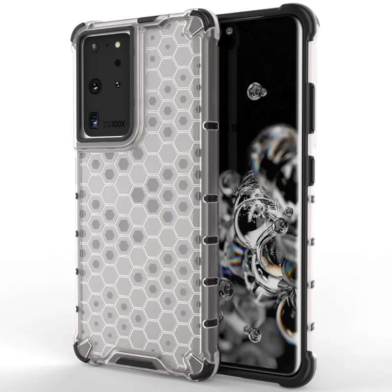 Voštinové puzdro pancierový kryt s gélovým rámom pre Samsung Galaxy S22 Ultra transparentný