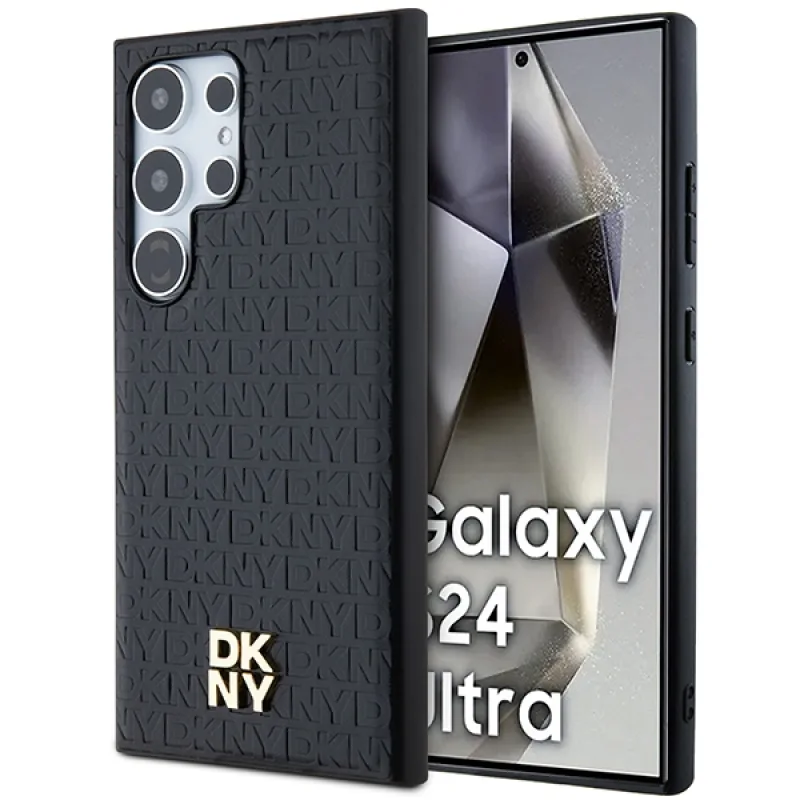 Púzdro DKNY Leather Pattern Metal Logo MagSafe pre Samsung Galaxy S24 Ultra - čierne