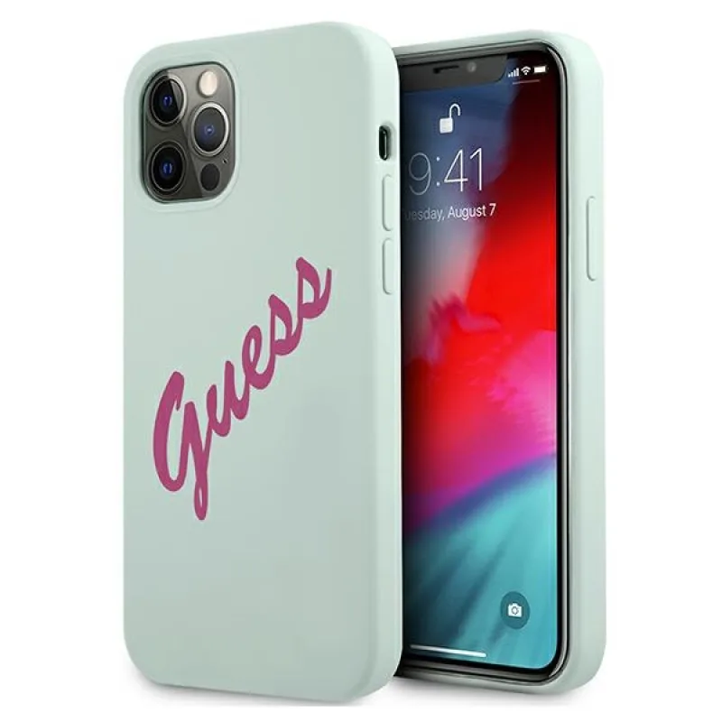 Guess GUHCP12MLSVSBF iPhone 12/12 Pro 6,1" modrý fuchsiový/modrý fuschia pevný obal silikónový Vintage