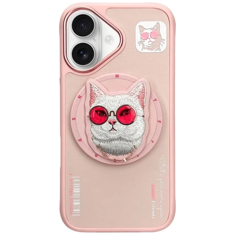 Puzdro Nimmy Glasses Cool Cat MagSafe pre iPhone 16 – ružové