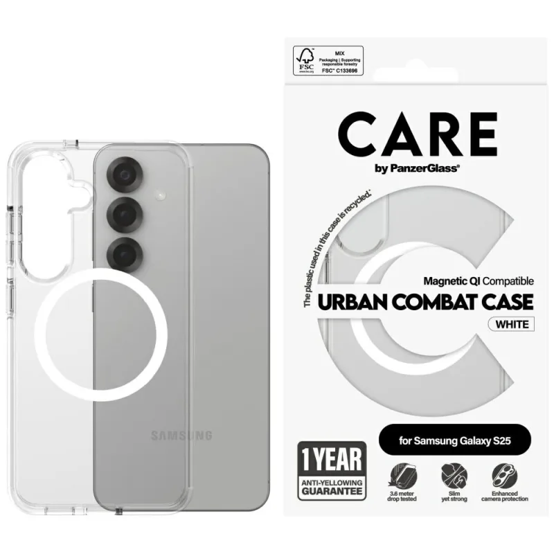 CARE by PanzerGlass Flagship Urban Combat White QI Case pre Samsung Galaxy S25 – priehľadné