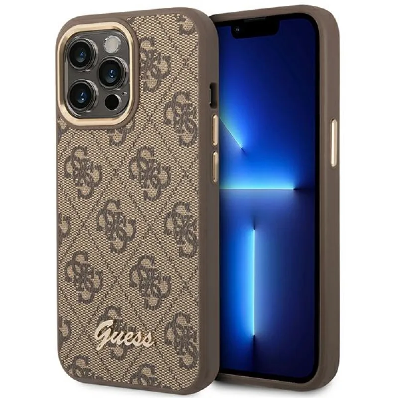 Guess GUHCP14LHG4SHW iPhone 14 Pro 6,1" hnedé/hnedé pevné puzdro 4G Vintage Gold Logo