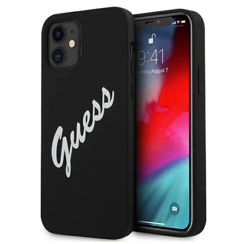 Guess GUHCP12SLSVSBW iPhone 12 mini 5,4" čiernobiele pevné puzdro Silicone Vintage