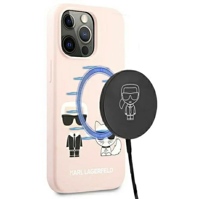 Karl Lagerfeld silikónový obal Ikonik Karl&Choupette MagSafe pre iPhone 13 Pro / iPhone 13 - svetloružový