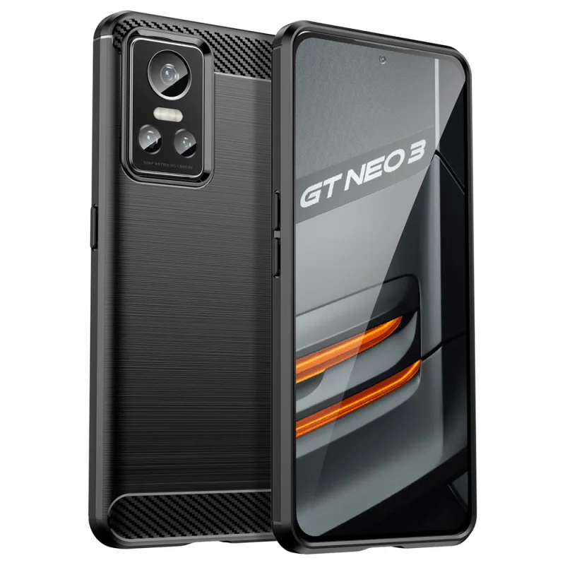 Puzdro Carbon Case pre Realme GT Neo 3 flexibilný silikónový karbónový kryt čierny