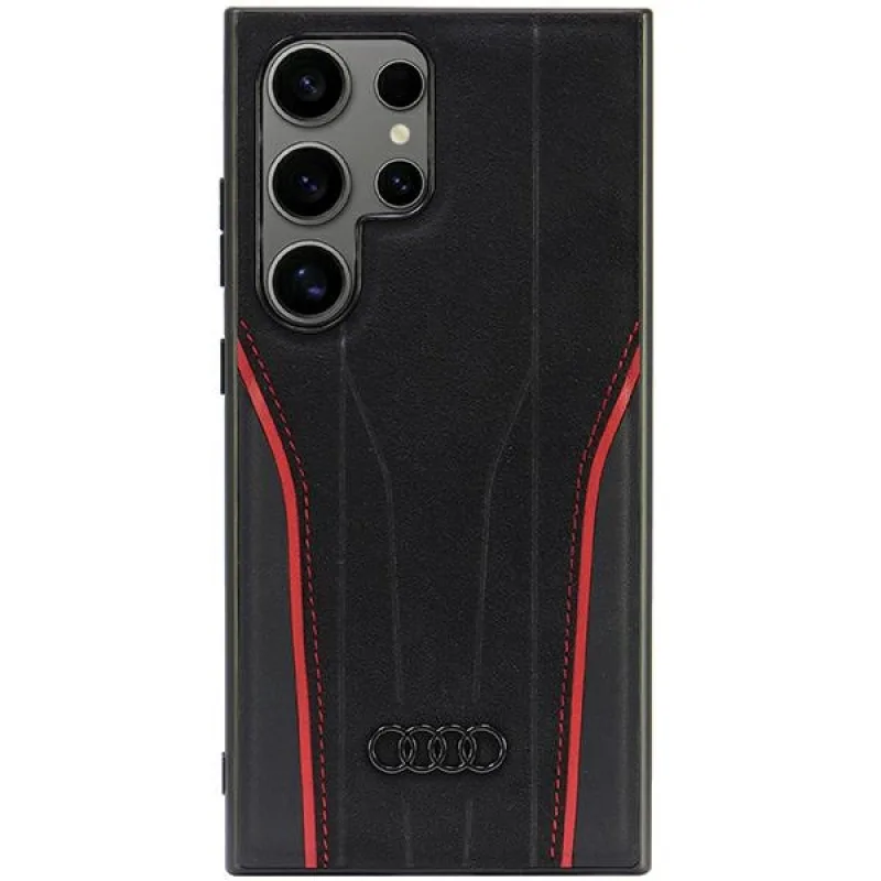 Audi Originálna koža MagSafe S24 Ultra S928 čierno-červené pevné puzdro AU-TPUPCS24U-R8/D3-RD