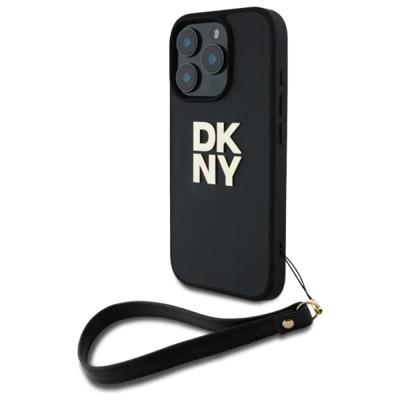 DKNY Remienok na zápästie Stock Logo Puzdro na iPhone 16 Pro – čierne