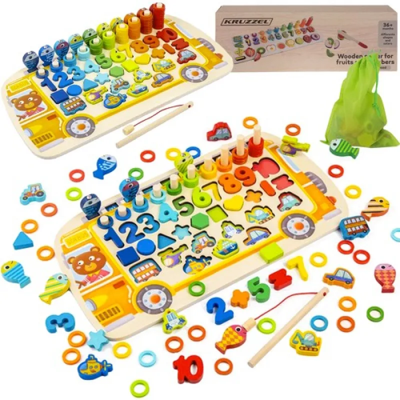 KRUZZEL 22636 Drevená detská puzzle triedička 6v1