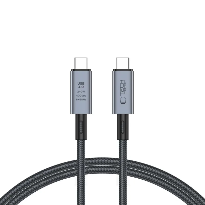 Kábel Tech-Protect UltraBoost Max USB-C 4.0 / USB-C 4.0 PD 240 W 8K 40 Gb/s 1 m – sivý