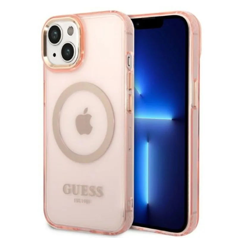 Guess GUHMP14SHTCMP iPhone 14 6,1" ružovo-ružové pevné puzdro Gold Outline Translucent MagSafe