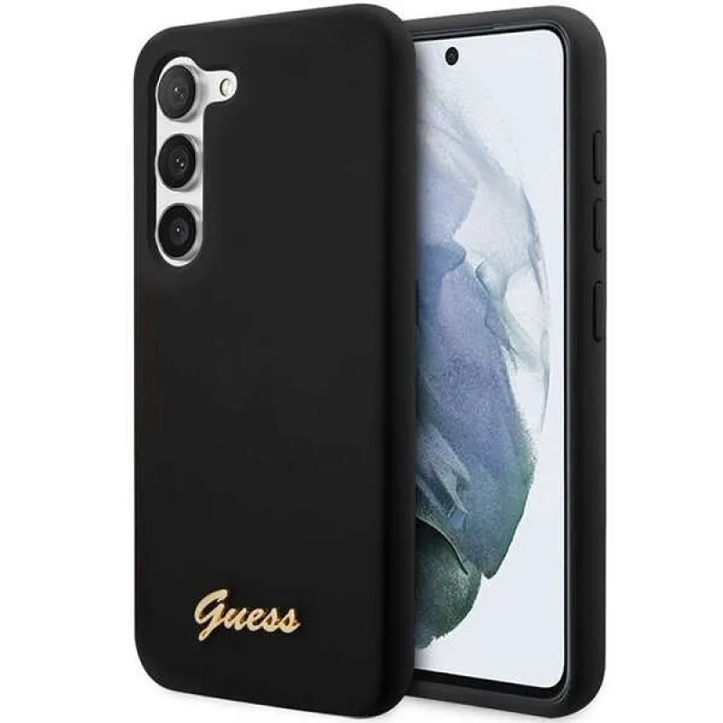 Guess GUHCS23MSLSMK S23+ S916 čierne/čierne pevné puzdro Silicone Vintage Gold Logo