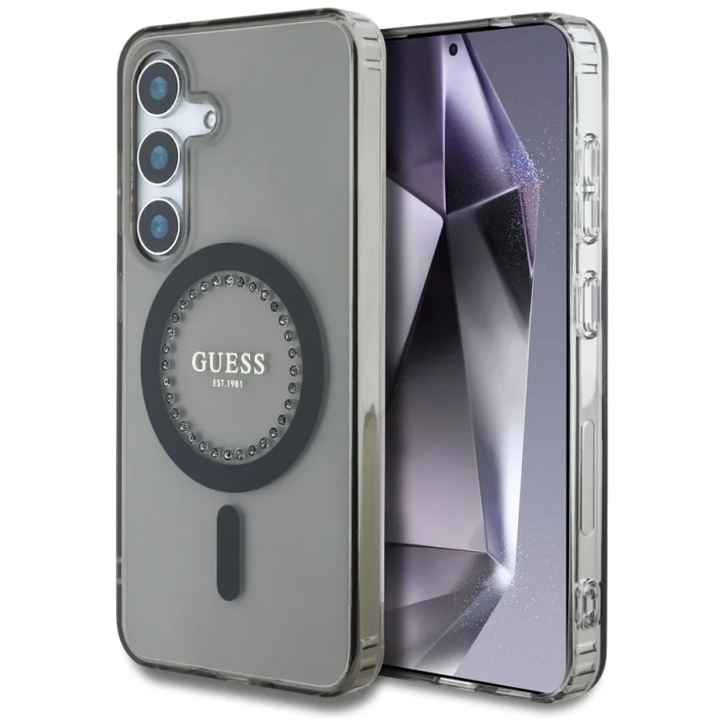 Guess Rhinestones Printed Classic Logo MagSafe Samsung Galaxy S25 čierny obal