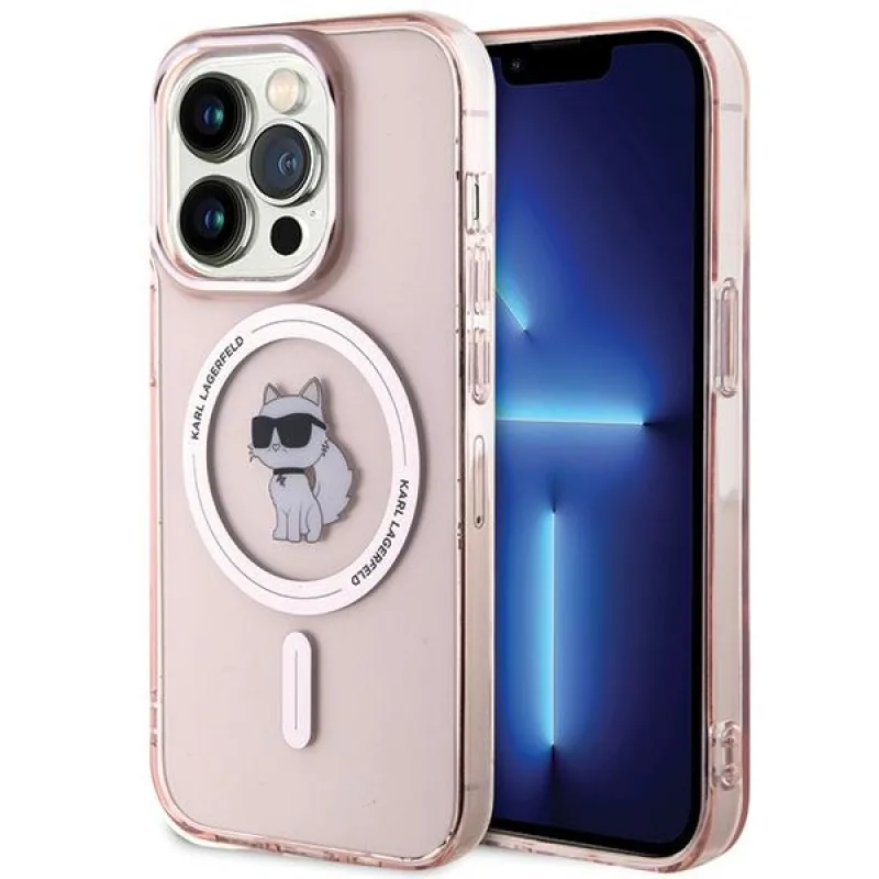 Puzdro Karl Lagerfeld IML Choupette MagSafe pre iPhone 15 Pro - ružové