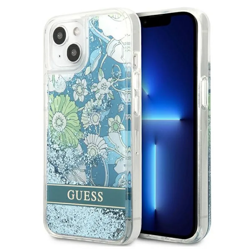 Guess GUHCP13SLFLSN iPhone 13 mini 5,4" zelené/zelené pevné puzdro Flower Liquid Glitter