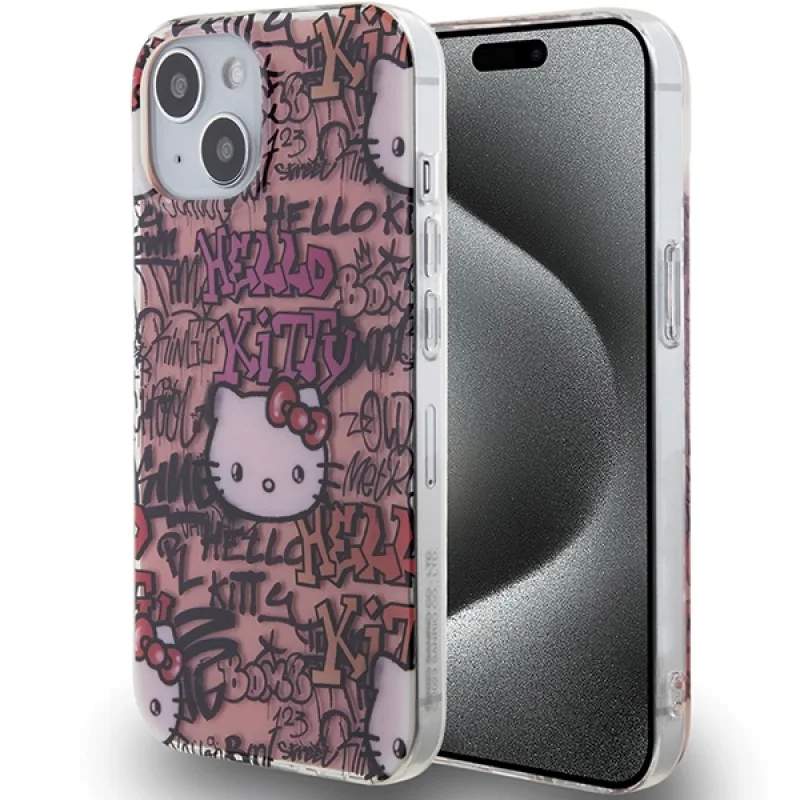 Obal Hello Kitty IML Tags Graffiti pre iPhone 15 - ružový