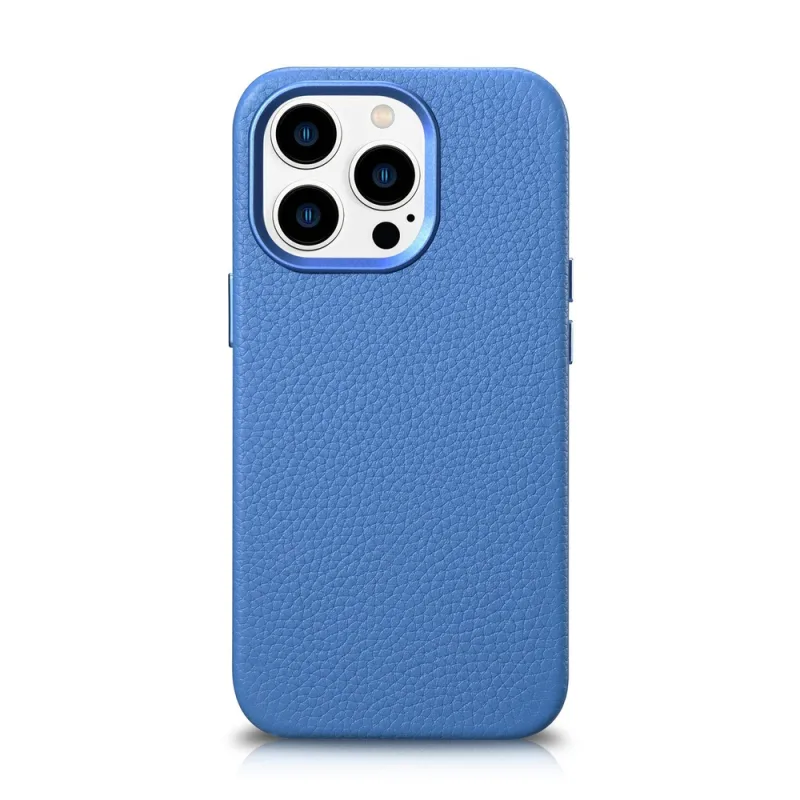 Prémiové kožené puzdro iCarer Litchi Magnetické kožené puzdro iPhone 14 Pro Max so svetlomodrou MagSafe (WMI14220712-LB)