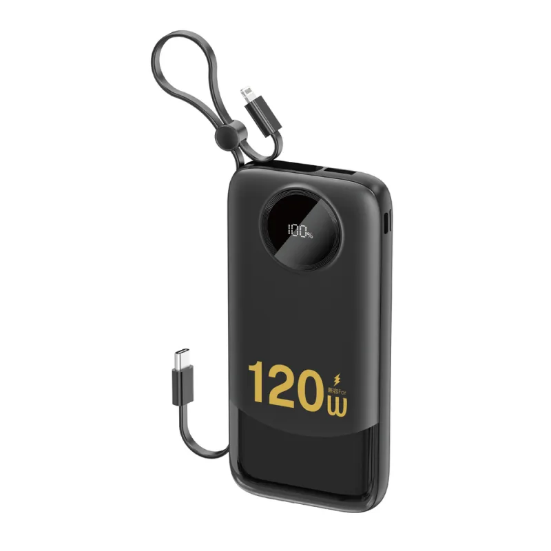 Powerbanka Dudao K13 10000mAh so vstavaným káblom - čierna
