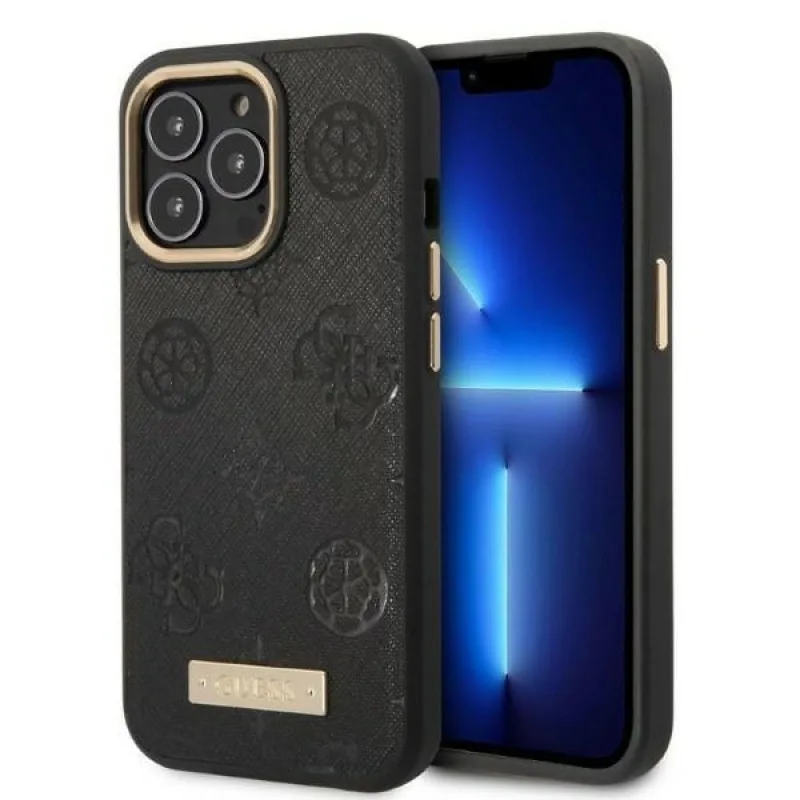Guess GUHMP13LSAPSTK iPhone 13 Pro / 13 6,1" čierno/čierne pevné puzdro Peony Logo Plate MagSafe