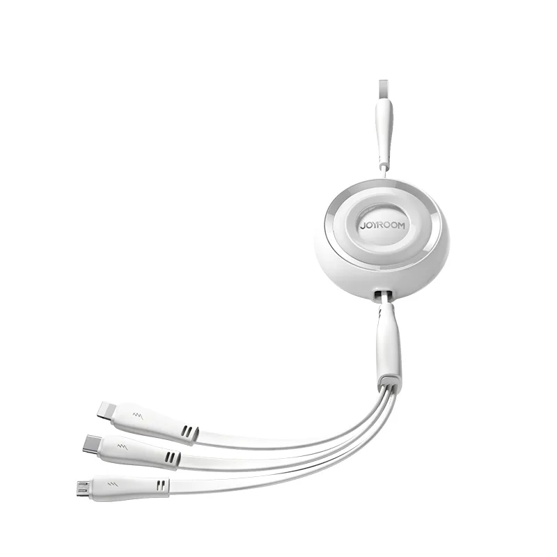 Zaťahovací kábel Joyroom Colorful Series S-A40 3v1 USB-A - USB-C / Lightning / Micro USB 1 m - biely