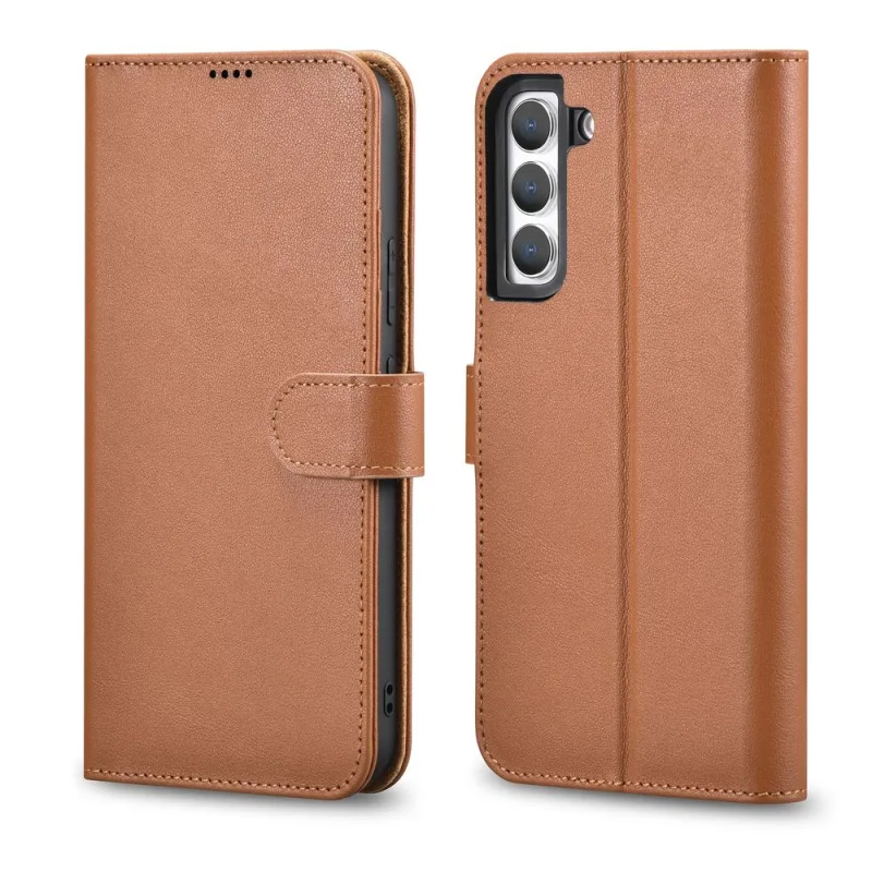 Kožené puzdro na peňaženku iCarer Haitang Kožené puzdro pre Samsung Galaxy S22 + (S22 Plus) Kryt puzdra na peňaženku hnedý (AKSM05BN)