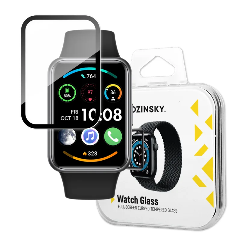Wozinsky celoplošné tvrdené sklo tvrdené sklo pre Huawei Watch Fit 2 9H celoobrazovkový kryt s čiernym rámom