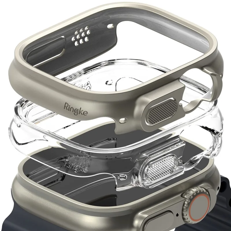 Puzdro Ringke Slim 2-pack pre Apple Watch Ultra 1/2 (49 mm) – číre a titánové