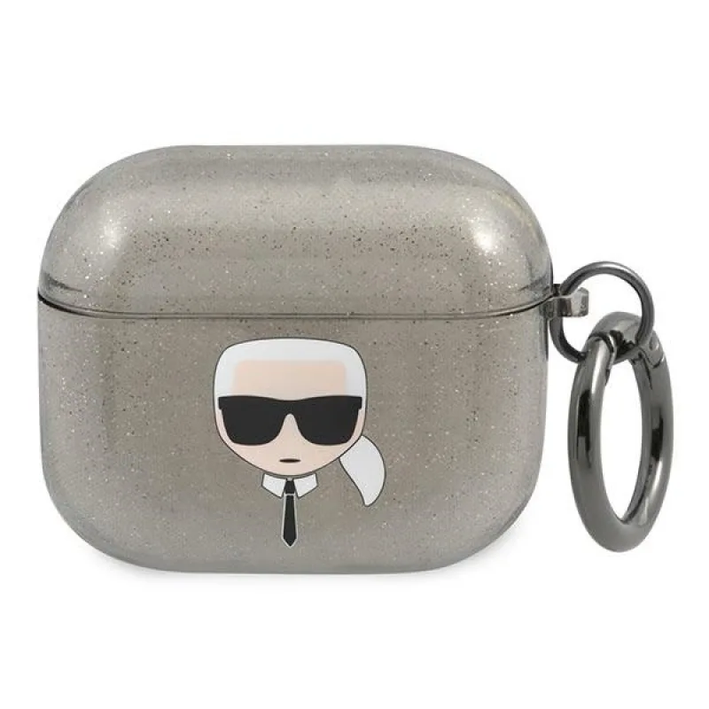Karl Lagerfeld Glitter Karl's Head Case pre AirPods 3 - čierne