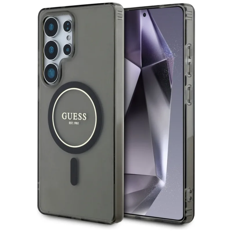 Puzdro Guess Glitter Circle Classic Logo MagSafe pre Samsung Galaxy S25 Ultra čierne