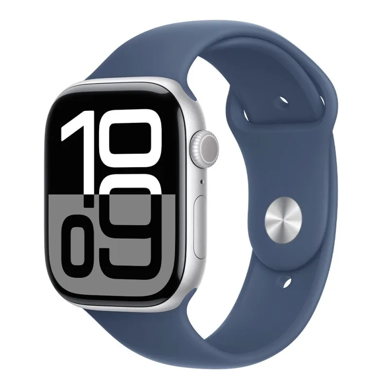 Apple Watch Series 10 GPS 46mm Silver Aluminium Case with Denim Sport Band - S/M