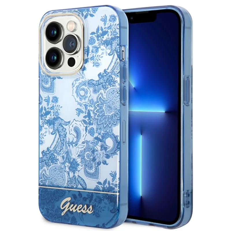 Guess GUHCP14LHGPLHB iPhone 14 Pro 6,1" modro/modré pevné puzdro Porcelain Collection
