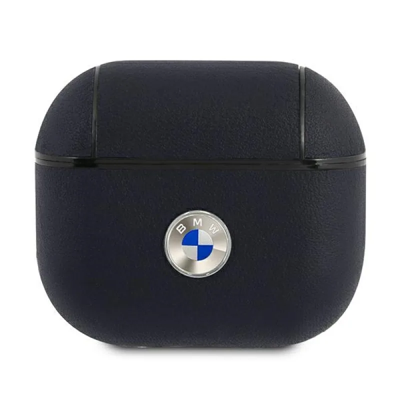 BMW originálne kožené puzdro so strieborným logom pre AirPods 3 – námornícka modrá
