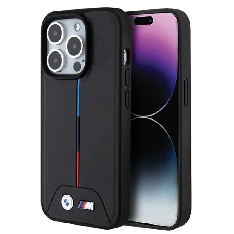 BMW Quilted Tricolor MagSafe puzdro pre iPhone 15 Pro - čierne