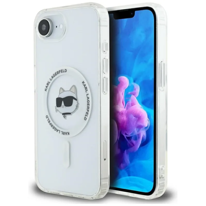 Karl Lagerfeld IML Metal Choupette Head Puzdro MagSafe iPhone 16e – biele