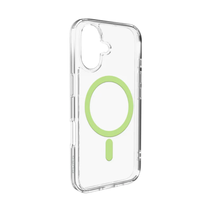Puzdro Puro Lite Mag TPU+PC kompatibilné s MagSafe pre iPhone 17 – priehľadné so zeleným krúžkom