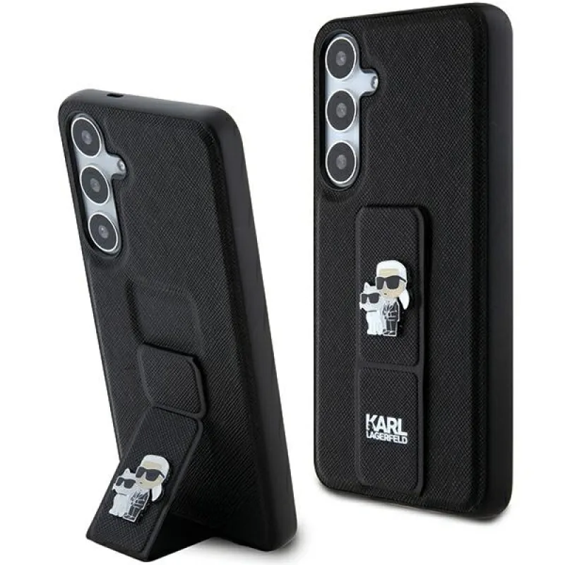 Karl Lagerfeld Gripstand Puzdro Saffiano Karl&Choupette Pins pre Samsung Galaxy S24+ - čierne