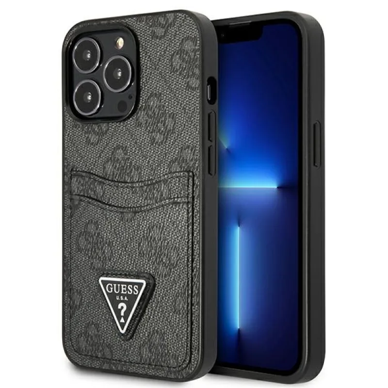 Guess GUHCP13LP4TPK iPhone 13 Pro / 13 6,1" čierne/čierne pevné puzdro 4G slot na karty s logom trojuholníka