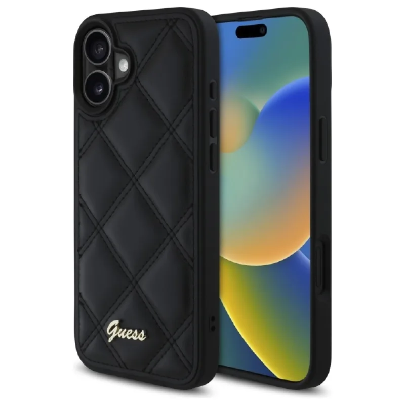 Puzdro Guess Quilted Metal Logo iPhone 16 Plus – čierne