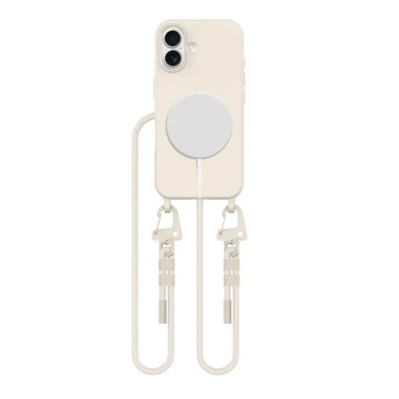 Puzdro Tech-Protect MagNecklace MagSafe so šnúrkou pre iPhone 16 – béžové