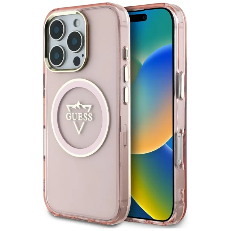 Puzdro Guess IML Metal Mountain Logo MagSafe iPhone 16 Pro Max – ružové