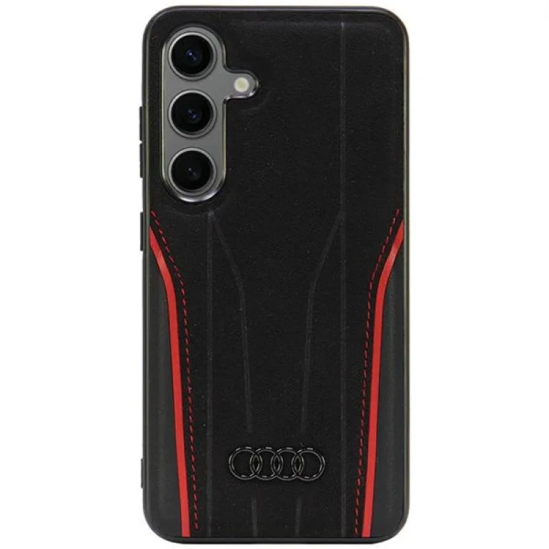 Audi Originálna koža MagSafe S24 S921 čierno-červené pevné puzdro AU-TPUPCS24-R8/D3-RD