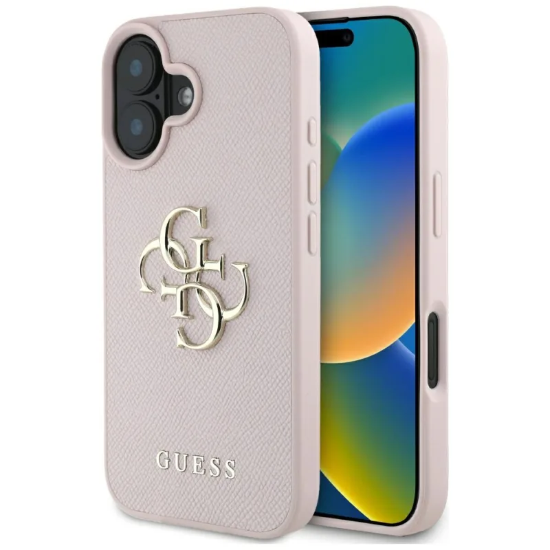 Puzdro Guess Grained Big 4G Logo Small Classic Logo pre iPhone 16 - ružové
