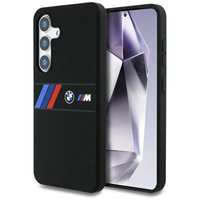 BMW Silicone Middle Tricolor Stripes MagSafe Case pre Samsung Galaxy S25 - Black