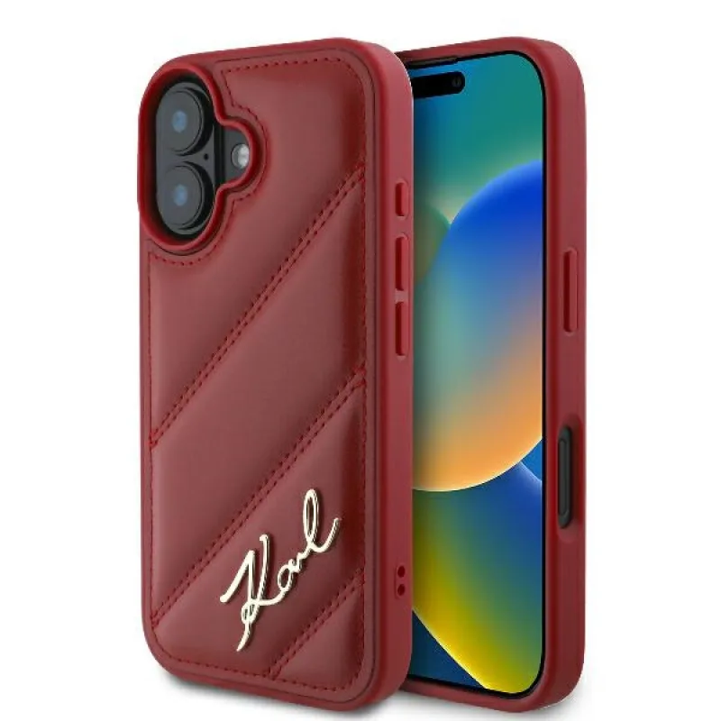 Kryt na iPhone 16 Karl Lagerfeld Diagonal Quilted Script – červený