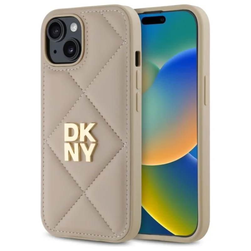 Puzdro DKNY Quilted Stack Logo iPhone 15 – béžové