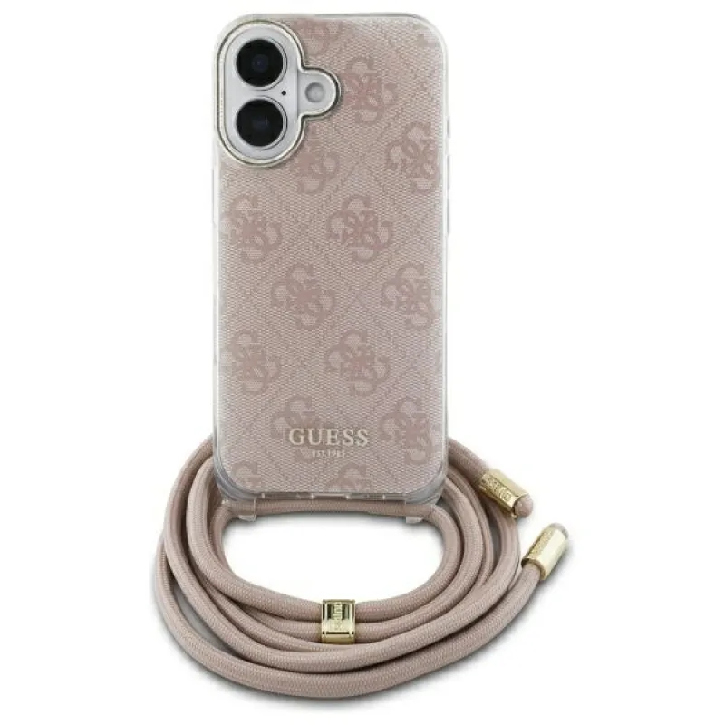 Puzdro Guess Crossbody Cord 4G Print na iPhone 16 – ružové