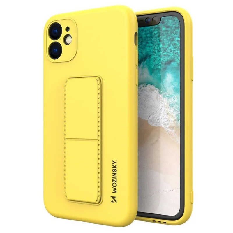 Puzdro Wozinsky Kickstand na iPhone 12 Pro žlté silikónové puzdro so stojanom