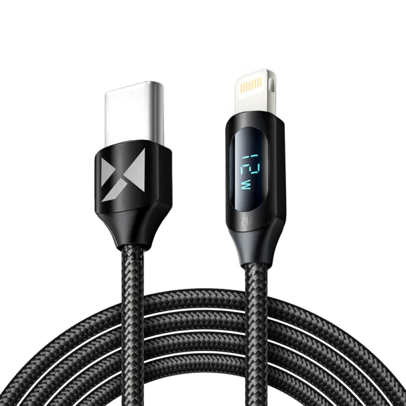 Wozinsky WUCLC2 Lightning - USB-C 36W 480Mb/s kábel 2m s displejom - čierny