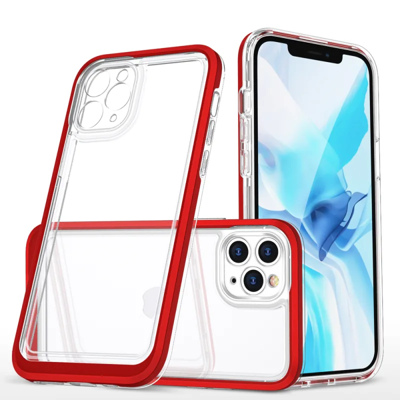 Priehľadné puzdro 3v1 pre iPhone 11 Pro Max Frame Cover Gel Red